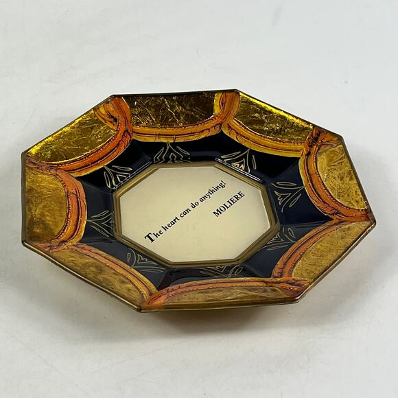 Durwin Rice New York Octagonal Decorative Plate Black Gold Leaf Moliere Quote - Picture 5 of 5